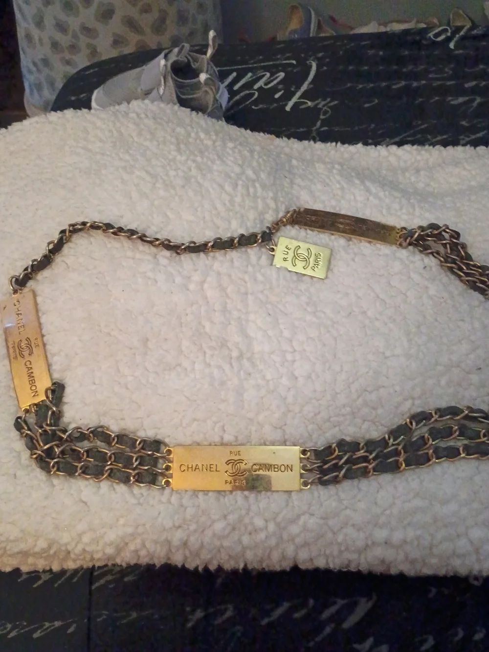 Chanel Gold Chain Belt with Black Leather Weave